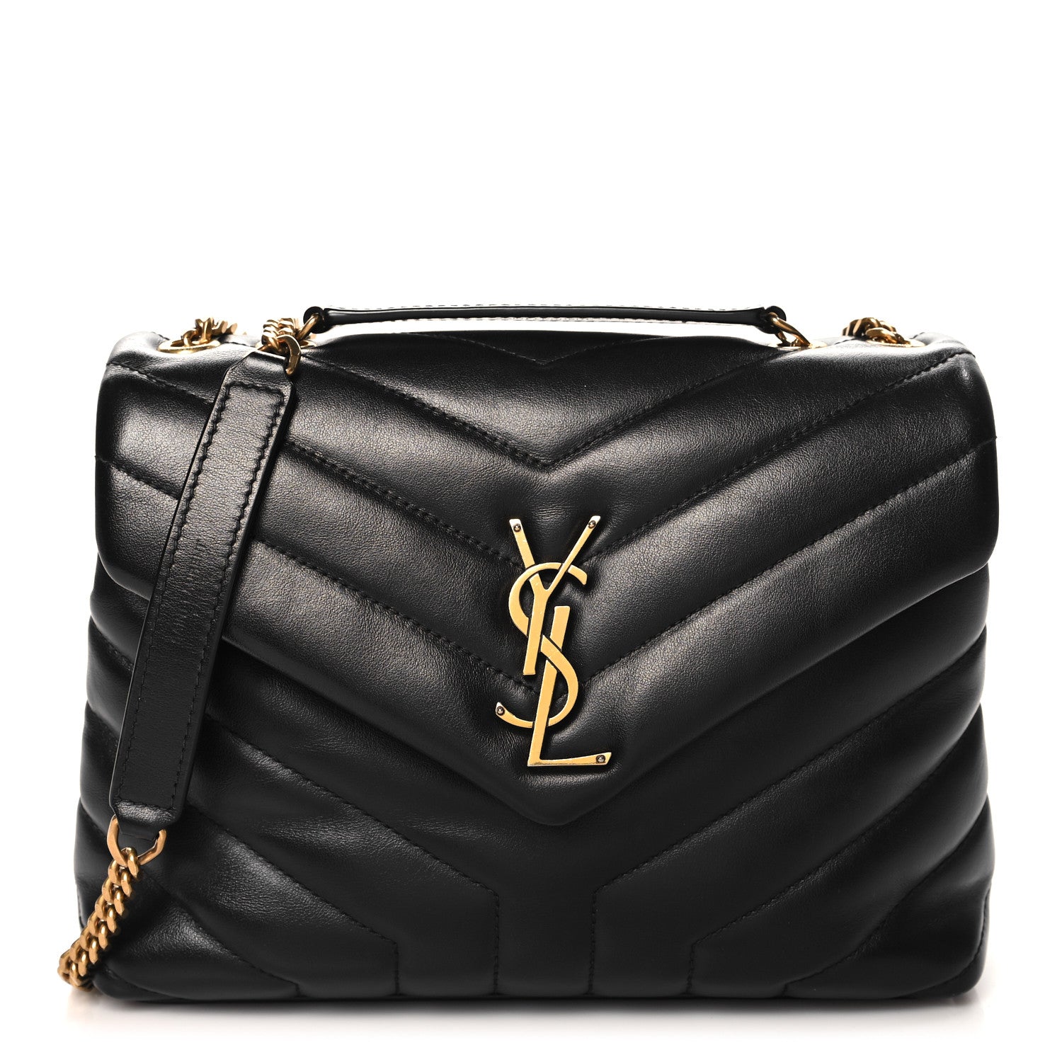 Saint Laurent Calfskin Y Quilted Monogram Small Loulou Chain Satchel Black 1 of 12