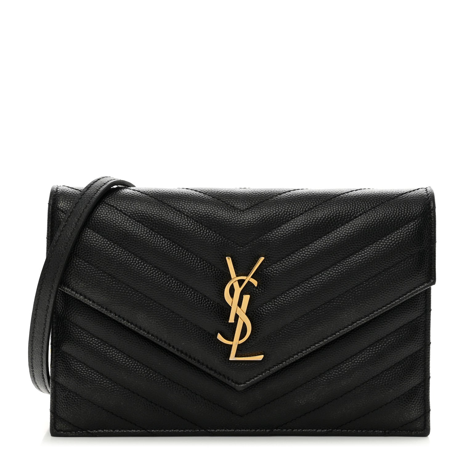 Saint Laurent Grain De Poudre Matelasse Chevron Monogram Envelope Chain Wallet Black 1 of 12