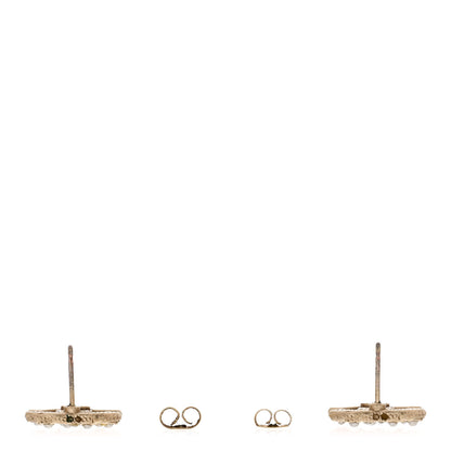 Chanel Metal Graduated Pearl Crystal CC Earrings Light Gold 3 of 6