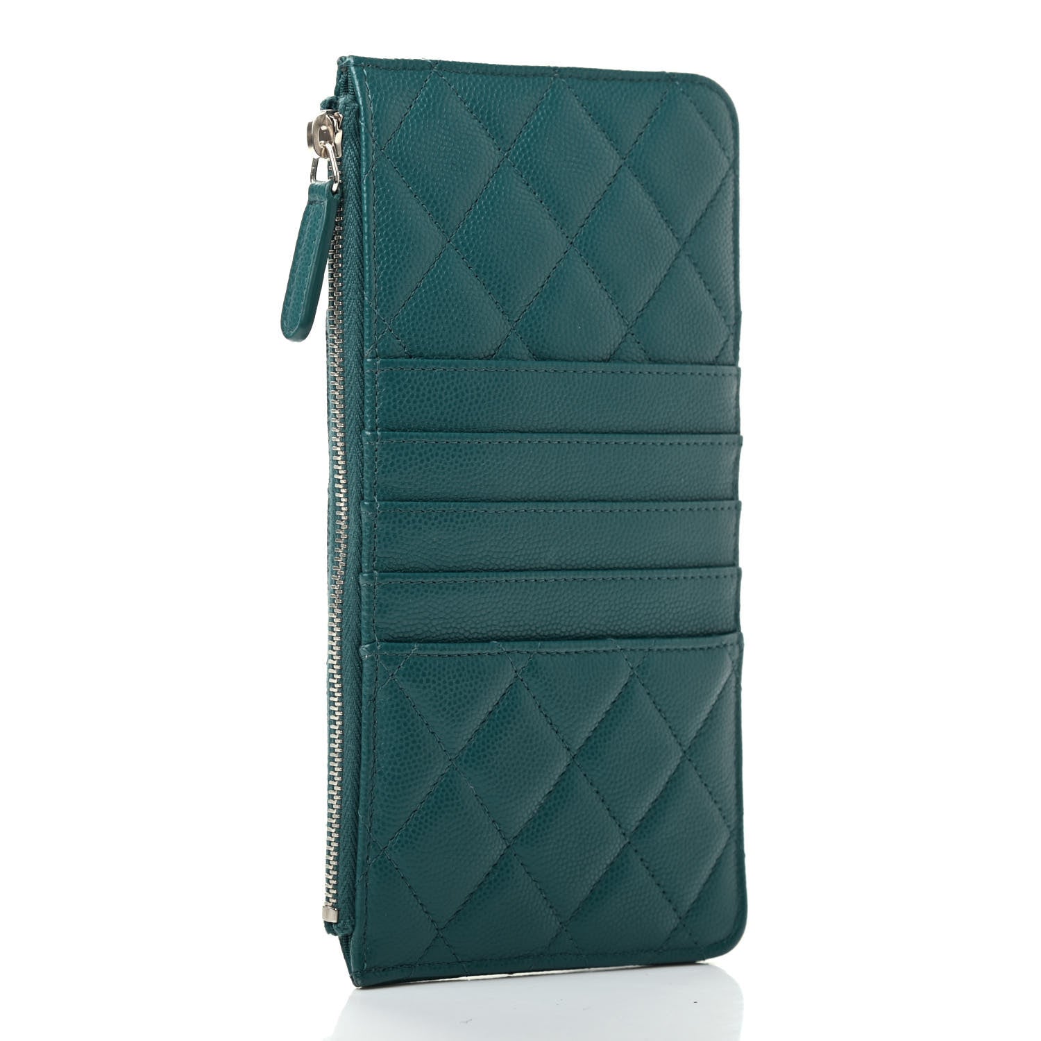 Chanel Caviar Quilted Classic Flat Wallet Pouch Dark Turquoise 3 of 7