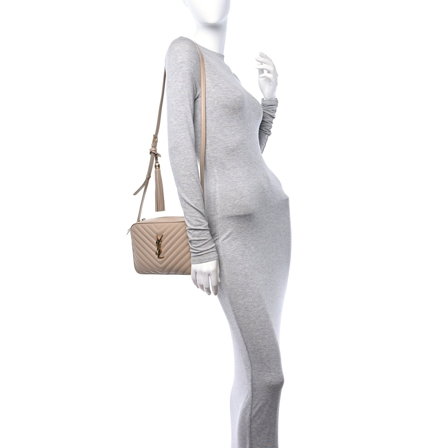 Saint Laurent Calfskin Matelasse Monogram Lou Camera Bag Dark Beige 2 of 10