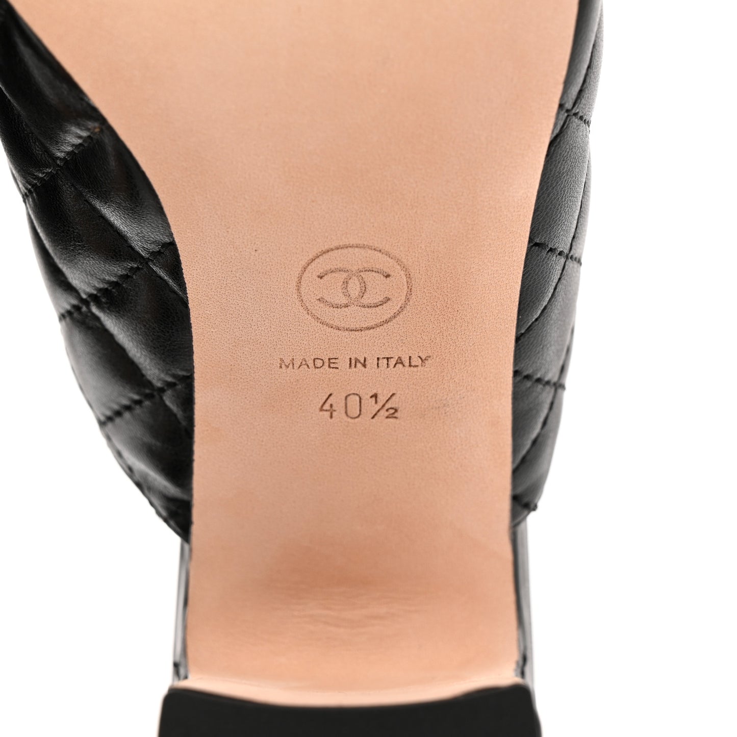 Goatskin Patent Calfskin Quilted Cap Toe CC Mules 40.5 Black