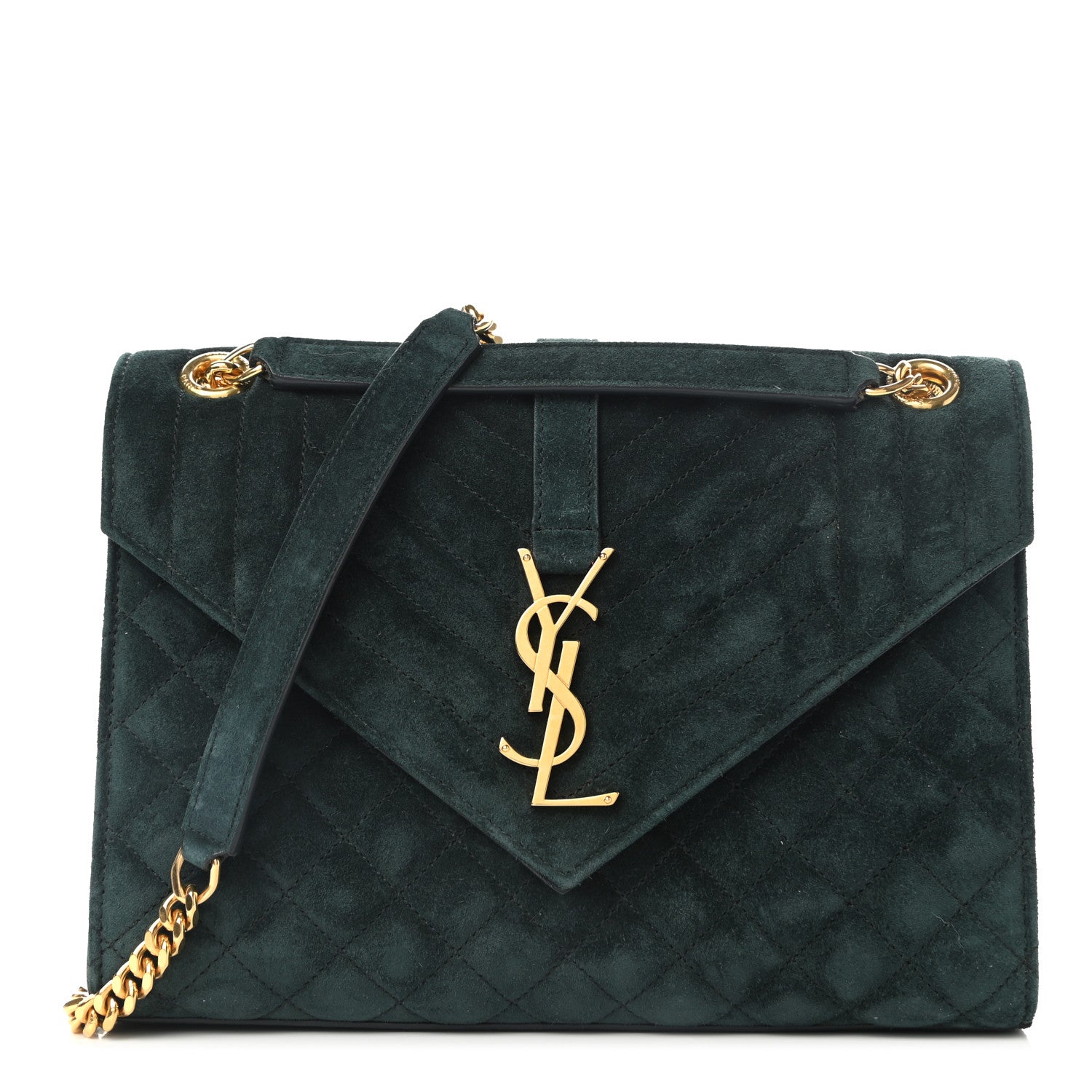 Saint Laurent Suede Mixed Matelasse Triquilt Medium Monogram Envelope Satchel Algae 1 of 10