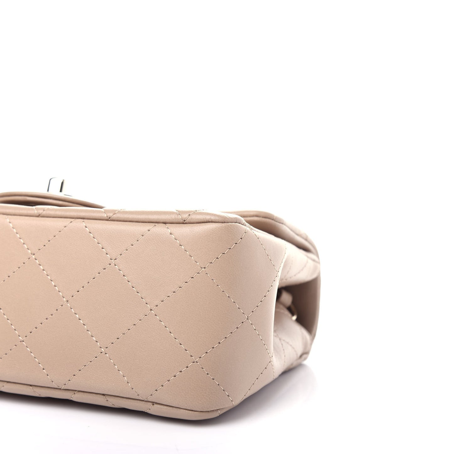 Lambskin Quilted Mini Rectangular Flap Dark Beige