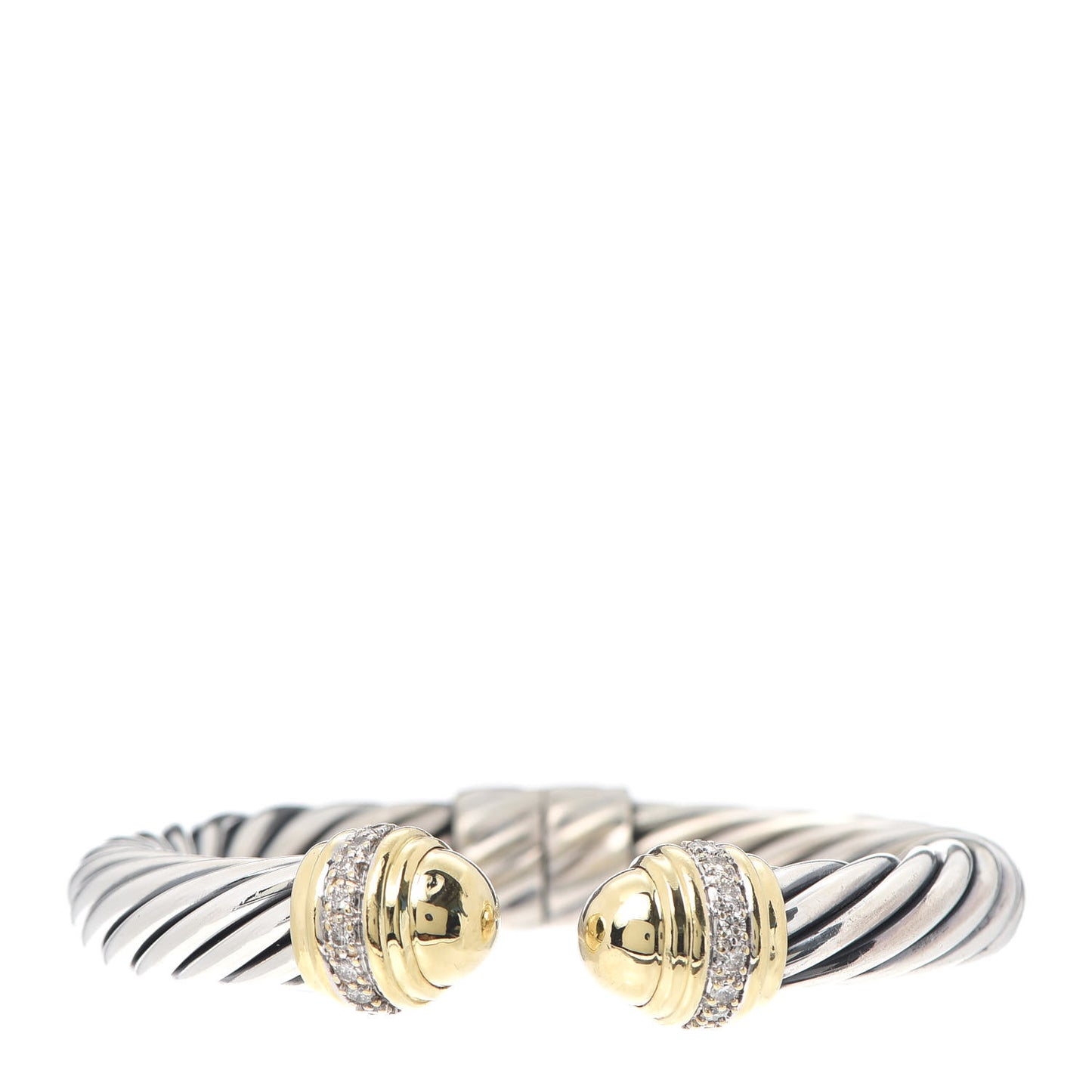 Sterling Silver 18K Yellow Gold Diamond 10mm Cable Classics Dome Bracelet