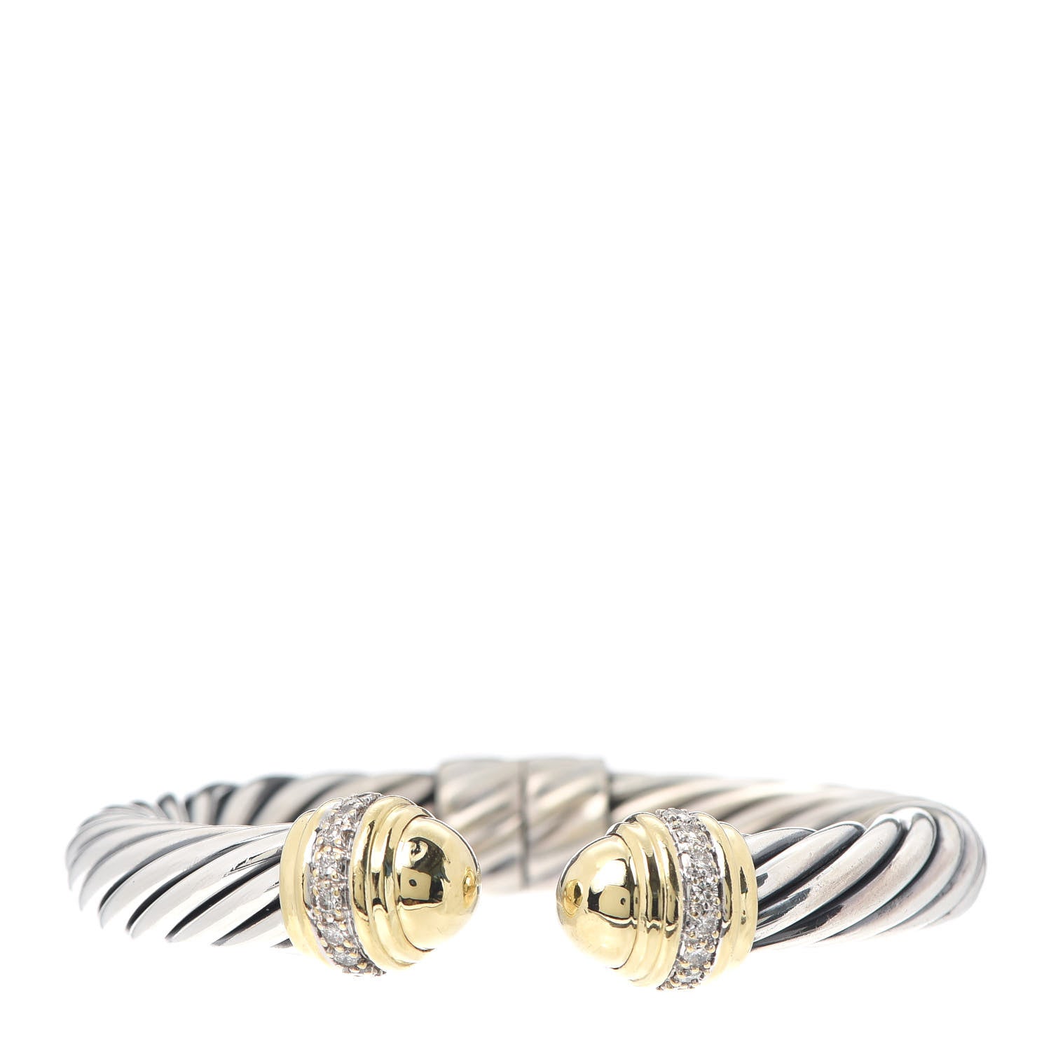 David Yurman Sterling Silver 18K Yellow Gold Diamond 10mm Cable Classics Dome Bracelet 1 of 4