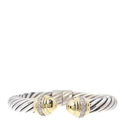 David Yurman Sterling Silver 18K Yellow Gold Diamond 10mm Cable Classics Dome Bracelet 1 of 4