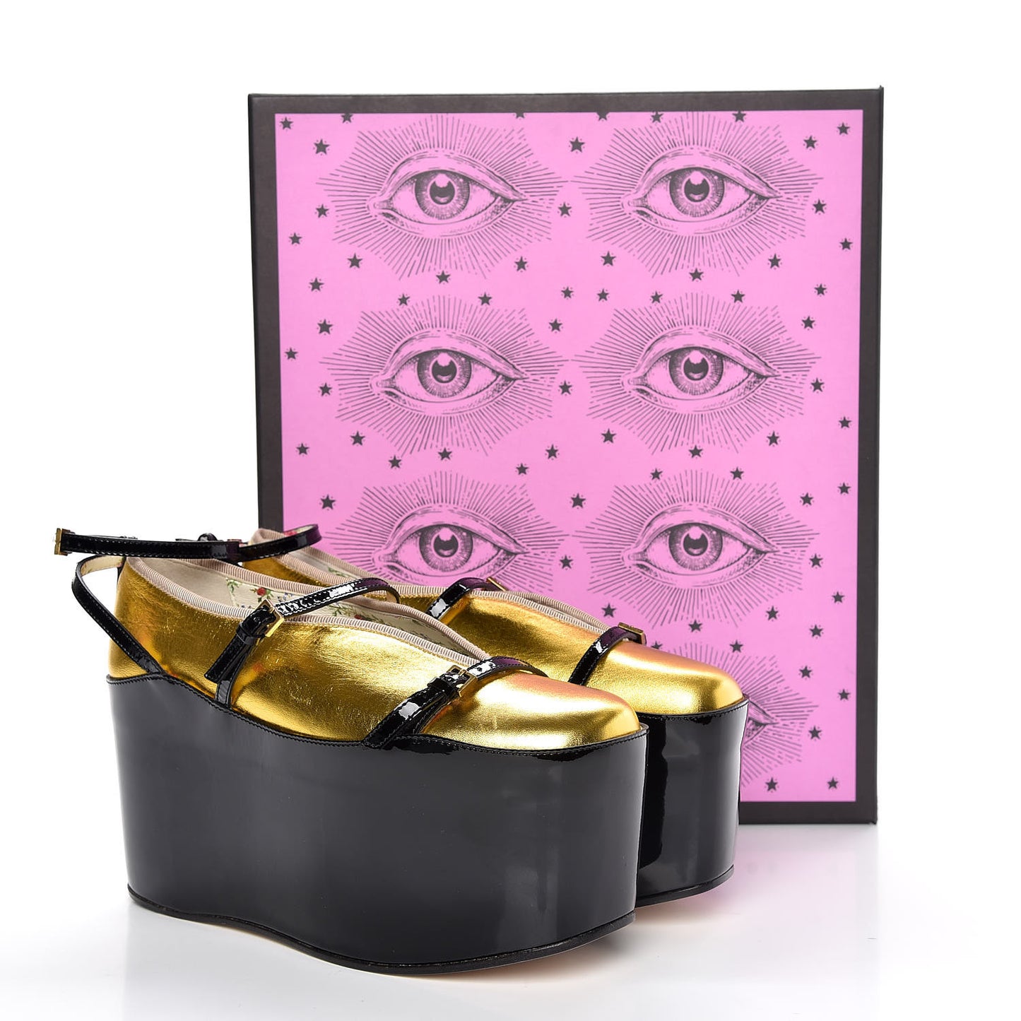 Metallic Nappa Patent Hannelore Detachable Platform Sandals 36 Gold