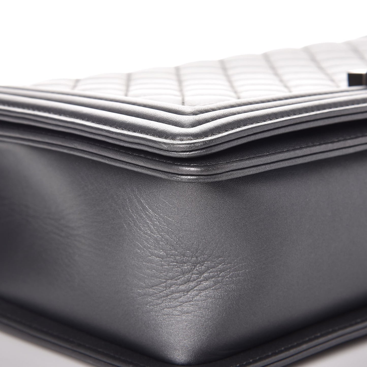 Metallic Calfskin Quilted New Medium Boy Flap Dark Silver