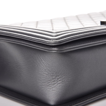 Chanel Metallic Calfskin Quilted New Medium Boy Flap Dark Silver 9 of 11