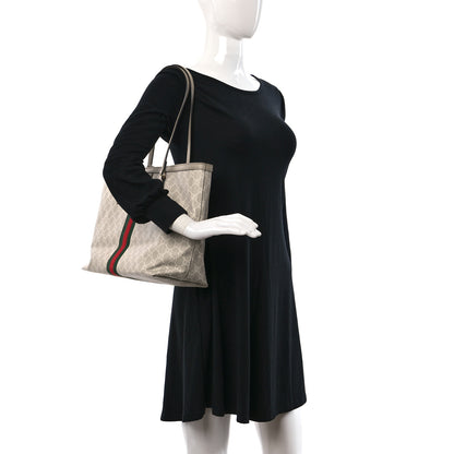 Gucci GG Supreme Monogram Textured Dollar Calfskin Web Medium Ophidia Shopping Tote Beige Mystic White Oatmeal 2 of 10
