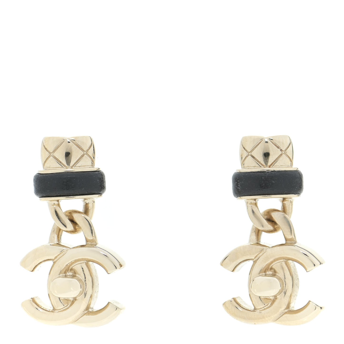 Lambskin CC Turnlock Drop Earrings Gold Black