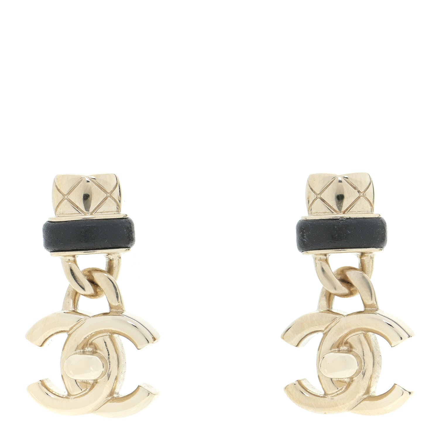Chanel Lambskin CC Turnlock Drop Earrings Gold Black 1 of 6