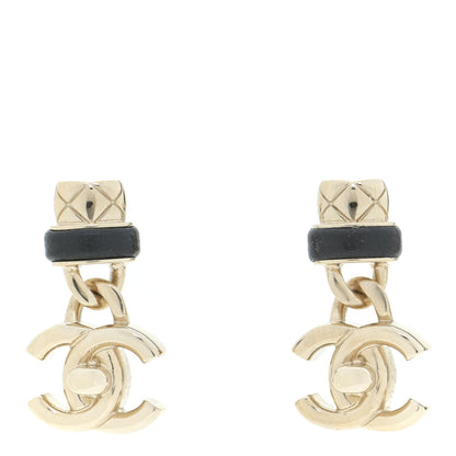 Chanel Lambskin CC Turnlock Drop Earrings Gold Black 1 of 6