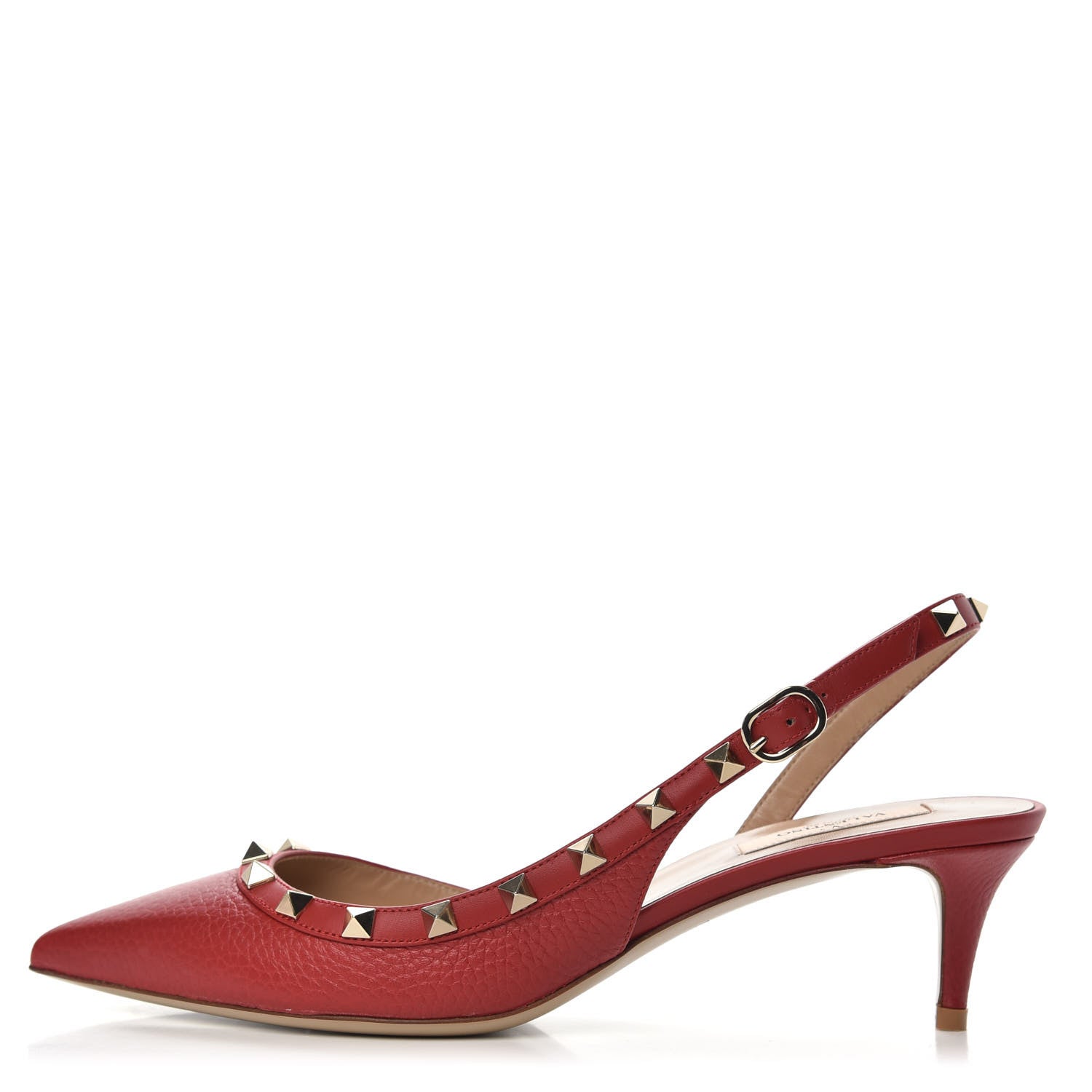 Valentino Garavani Pebbled Calfskin Rockstud Half D'Orsay Slingback 50mm Pumps 39.5 Rosso Valentino 1 of 9