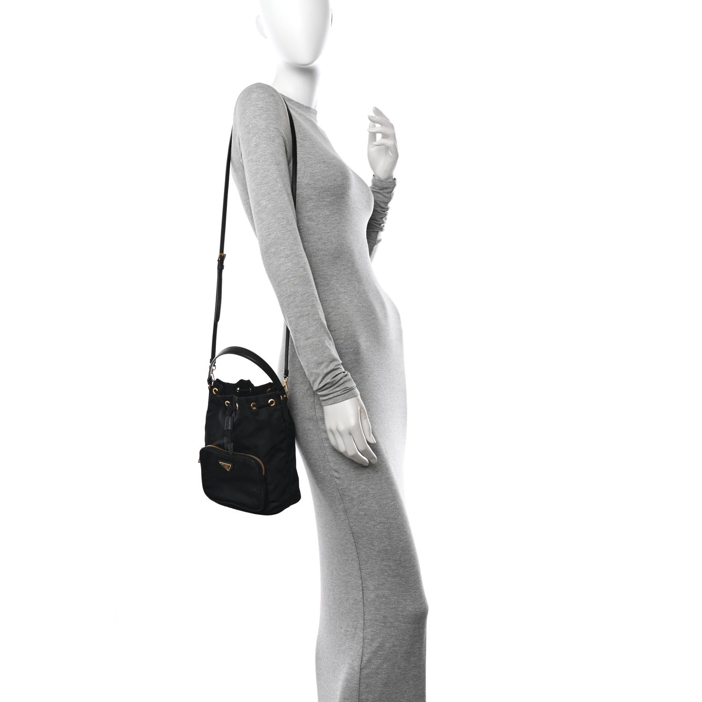 Saffiano Tessuto Nylon Mini Bucket Crossbody Bag Black