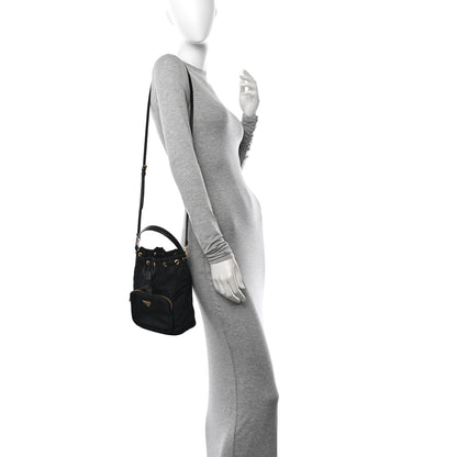 Prada Saffiano Tessuto Nylon Mini Bucket Crossbody Bag Black 2 of 11