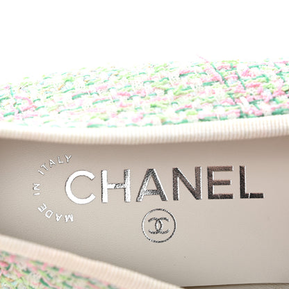 Chanel Cotton Tweed Patent Calfskin Cap Toe Ballerina Flats 40.5  Green Pink Turquoise White 8 of 11