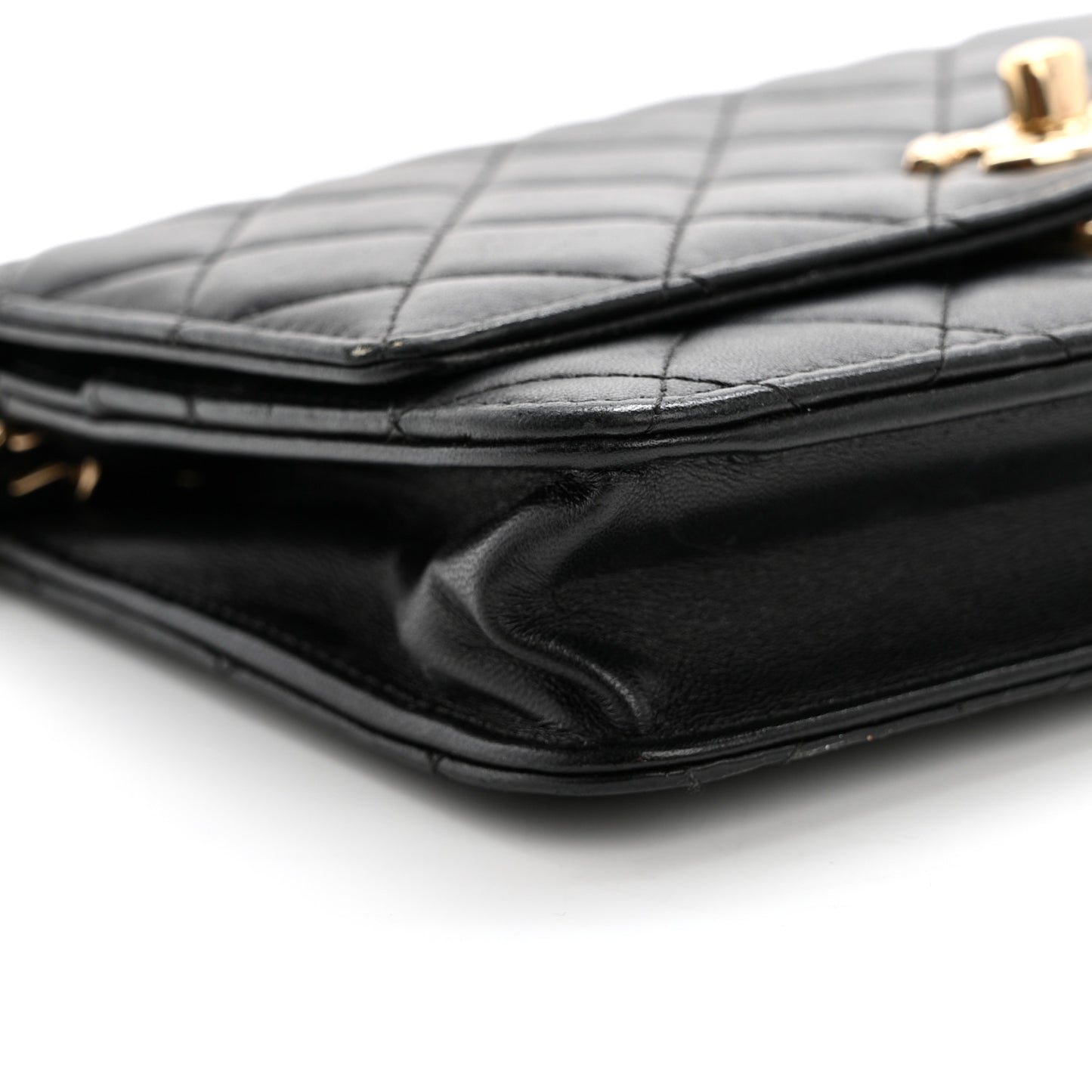 Lambskin Quilted Trendy CC Wallet On Chain WOC Black