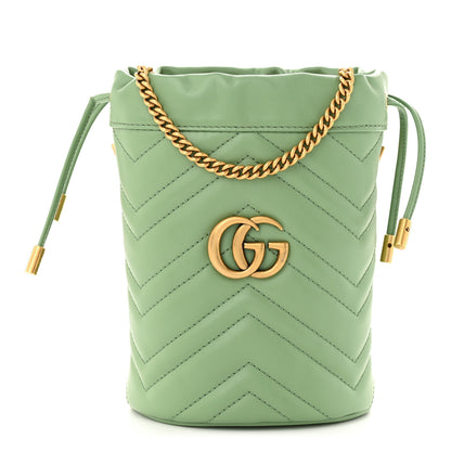 Gucci Calfskin Matelasse Chevron Mini GG Marmont 2.0 Bucket Bag Salamander Green 1 of 12