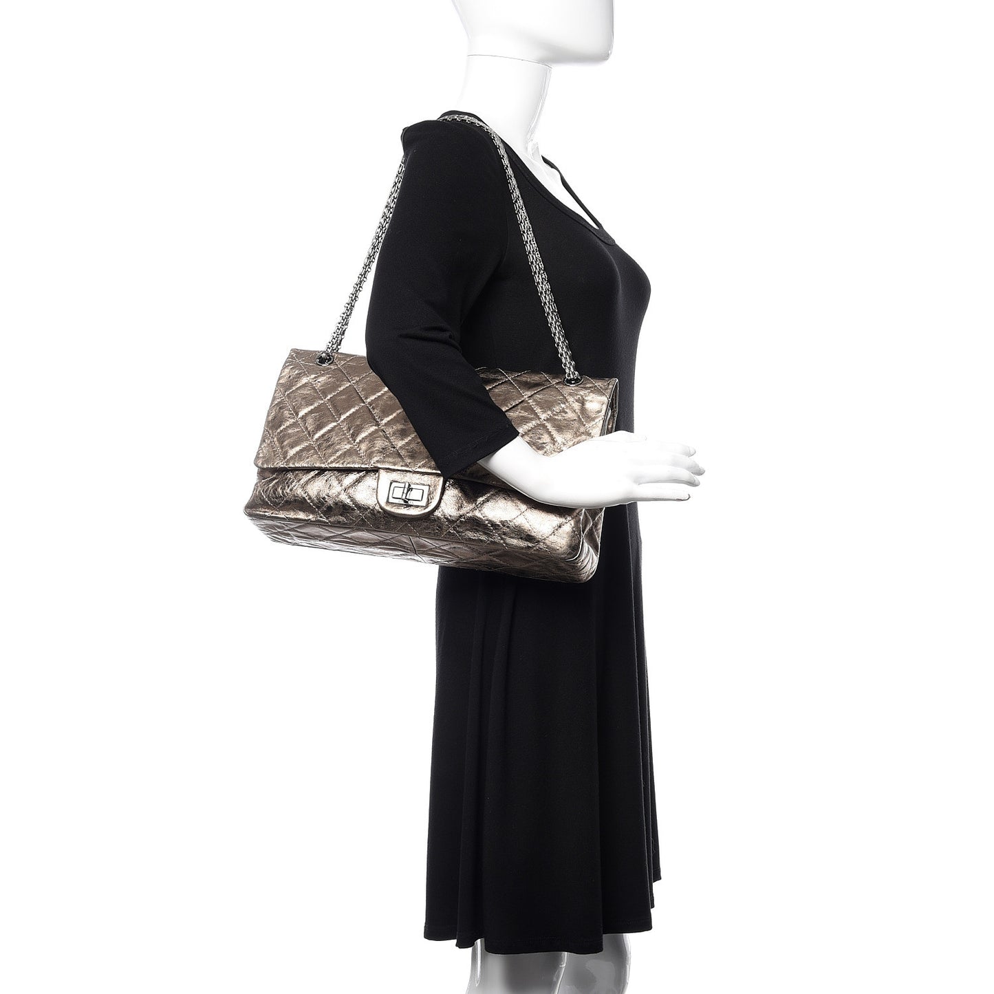 Metallic Aged Calfskin Quilted 2.55 Reissue 228 Flap Pewter