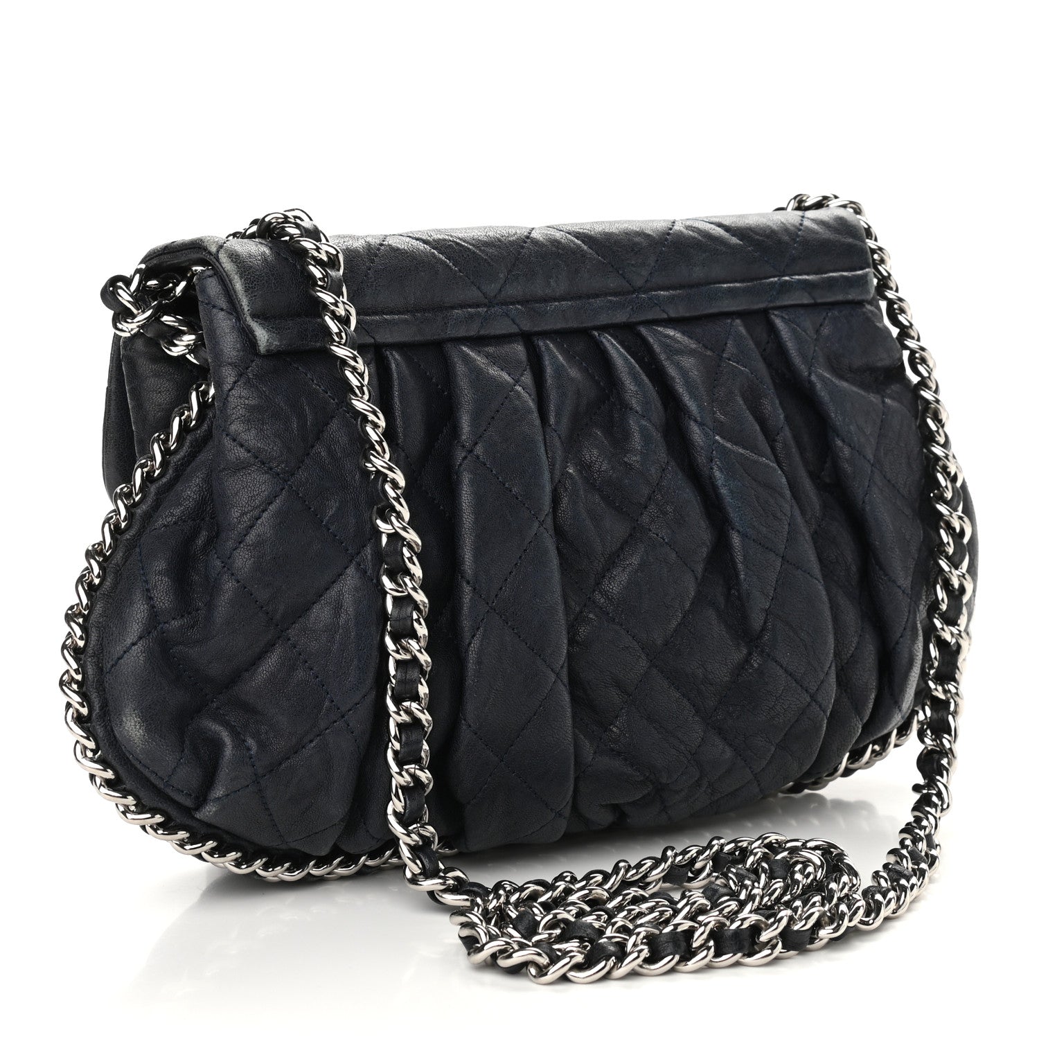 Chanel Washed Lambskin Quilted Medium Chain Around Flap Navy 3 of 9