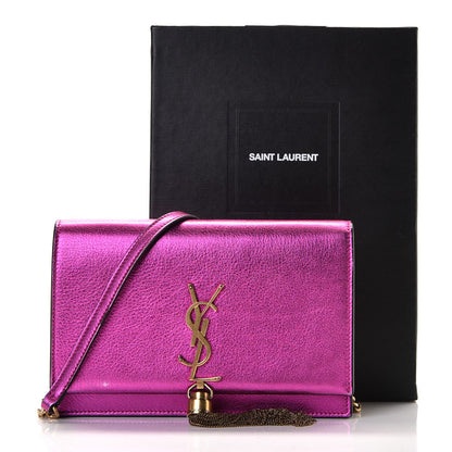 Saint Laurent Metallic Calfskin Classic Monogram Kate Tassel Chain Wallet Fuchsia 8 of 8