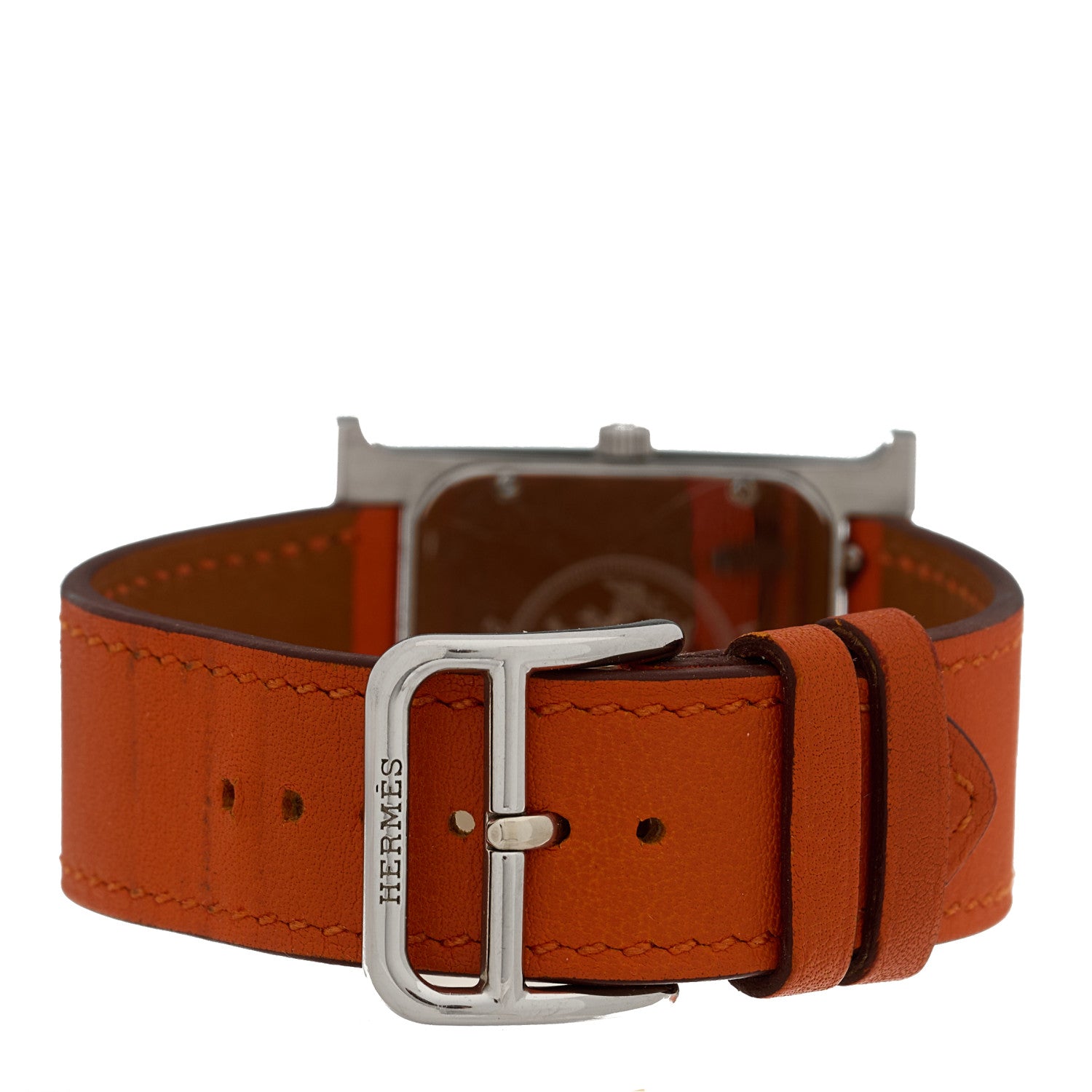Hermes Stainless Steel Swift 26mm Heure H Hour Quartz Watch Orange 3 of 5