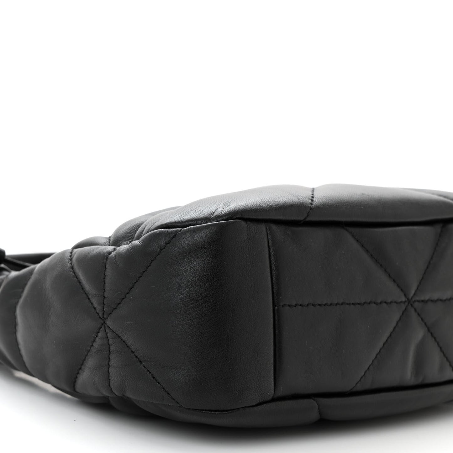 Nappa Triangle Stitched Mini Zippered Hobo Bag Black