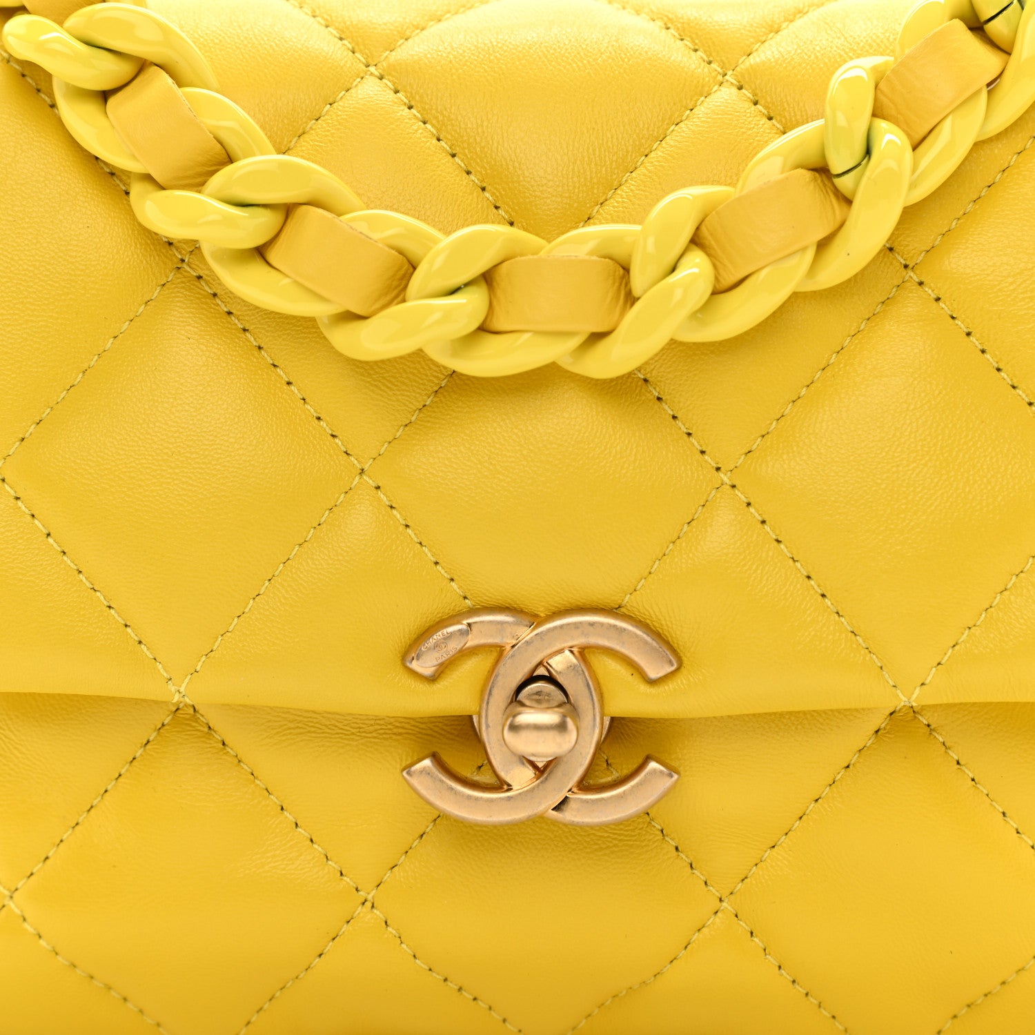 Chanel Lambskin Quilted Mini Lacquered Chain Flap Yellow 8 of 11