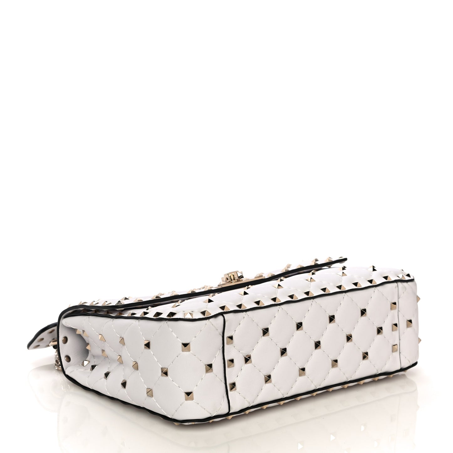 Lambskin Medium Rockstud Spike Shoulder Bag White