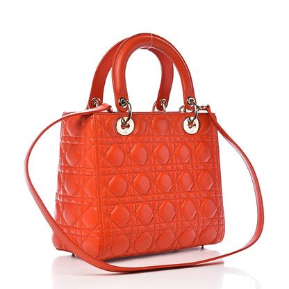 Christian Dior Lambskin Cannage Medium Lady Dior Orange 2 of 9