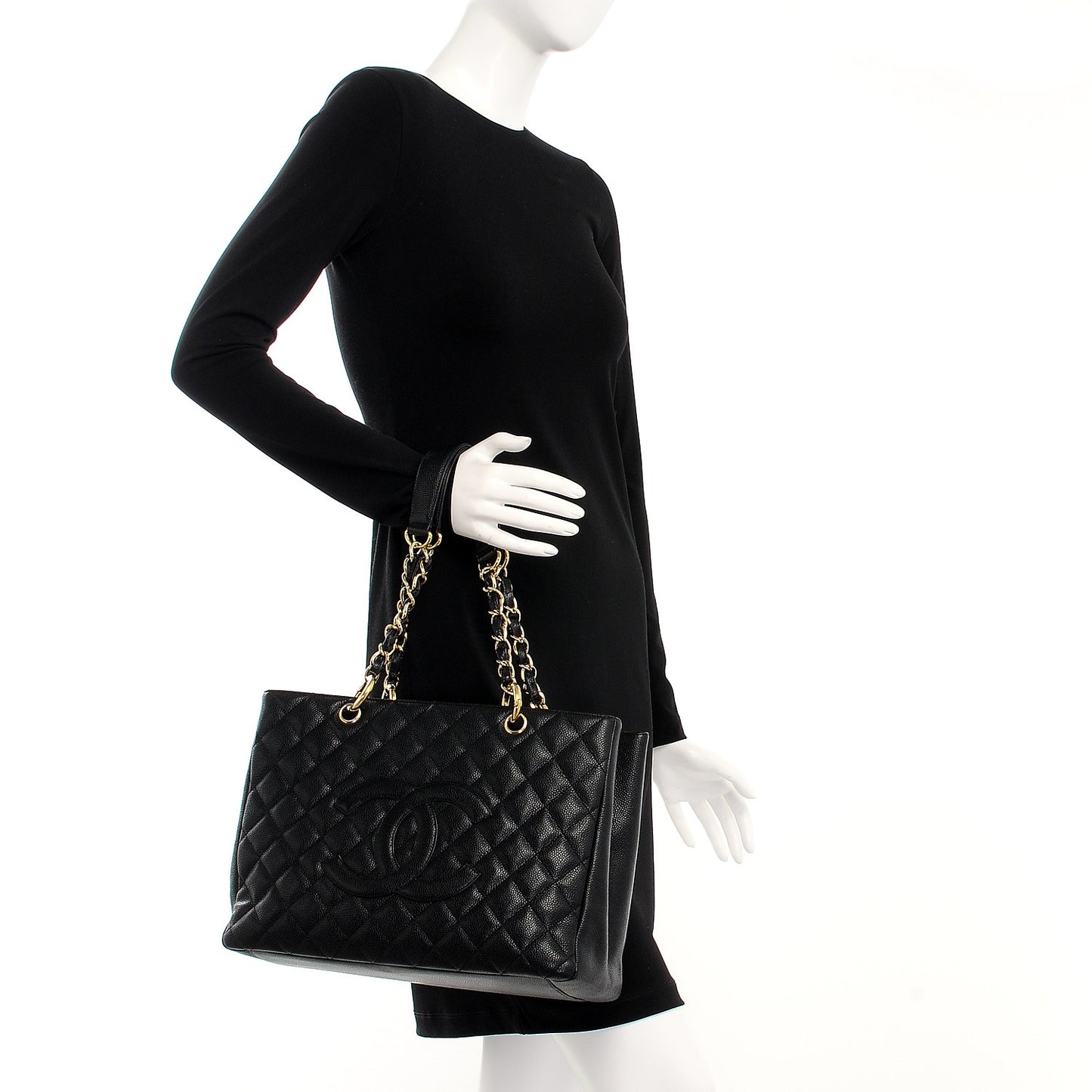 Caviar Quilted Grand Shopping Tote GST Black
