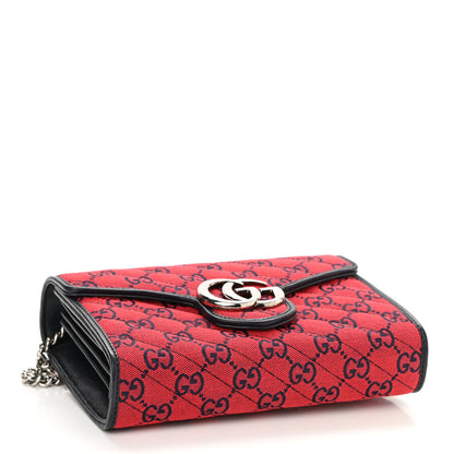 Gucci Monogram Multicolor Matelasse Diagonal GG Marmont Chain Wallet Red Blue 3 of 7