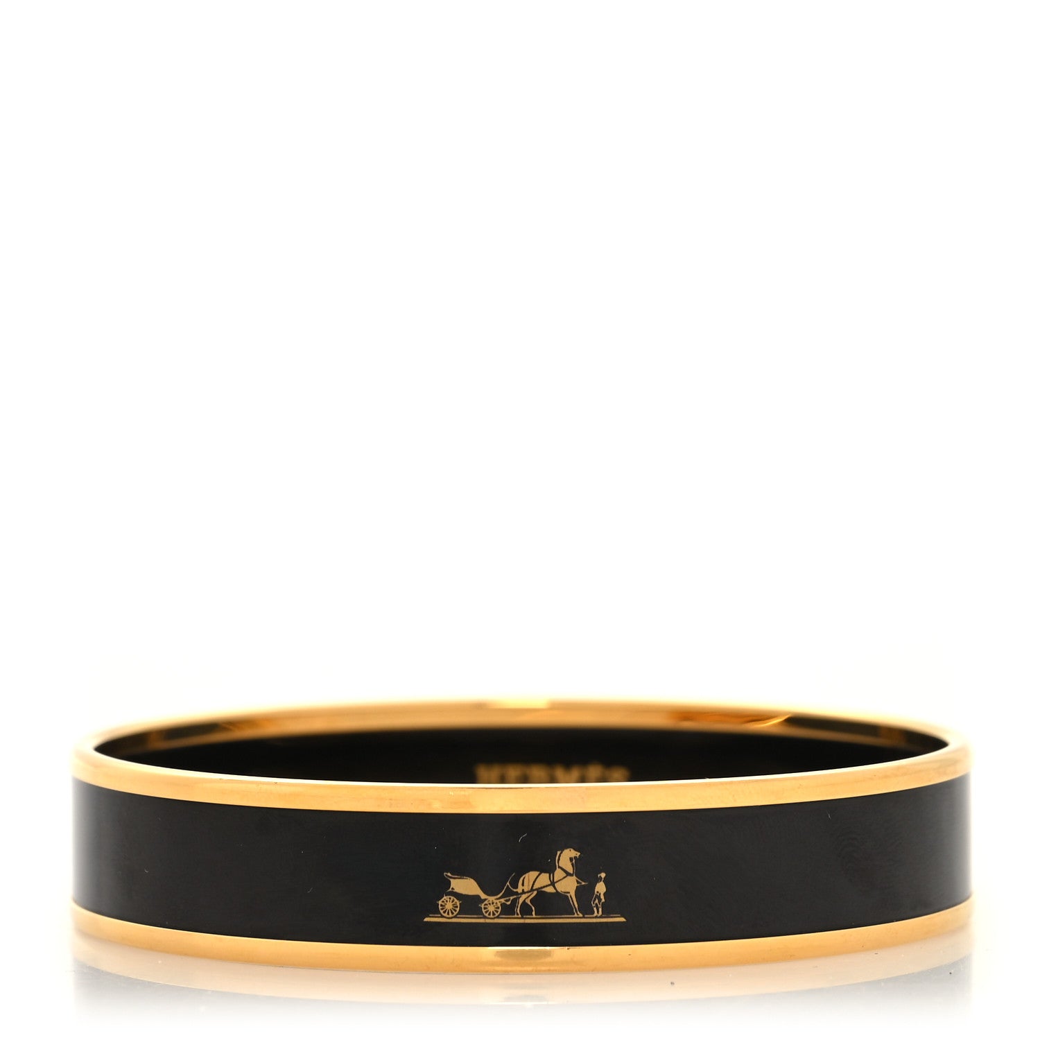 Hermes Enamel Printed Narrow Caleche Bracelet 62 Black 1 of 5