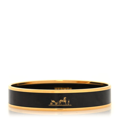 Hermes Enamel Printed Narrow Caleche Bracelet 62 Black 1 of 5