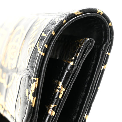 Chanel Calfskin Crocodile Embossed Graffiti 2.55 Cocodile Reissue Flap Card Holder Black Gold 9 of 10