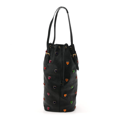 Saint Laurent Lambskin Medium Heart Studded Riva Bucket Bag Black 1 of 12