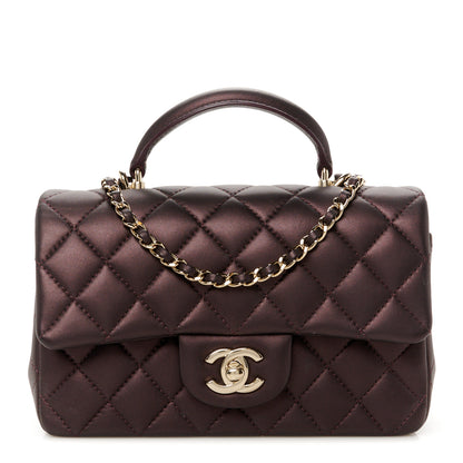 Chanel Iridescent Lambskin Quilted Mini Top Handle Rectangular Flap Burgundy 1 of 11