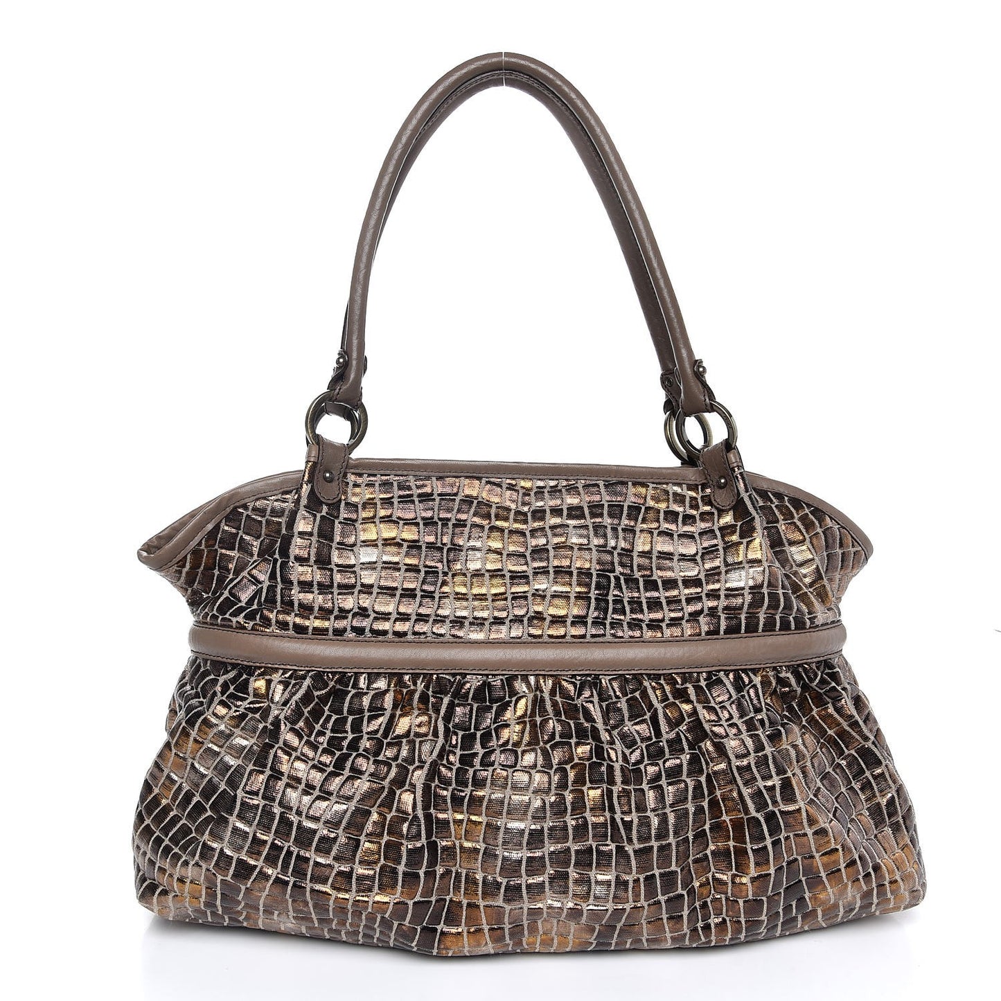 Metallic Canvas Crocodile Embossed Large Chef Shopper Tote Bronze