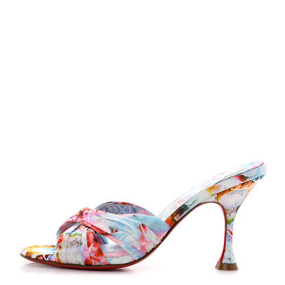Christian Louboutin Crepe Satin Celebration Print Nicol Is Back 85 Slide Sandals 36 Multicolor 1 of 7