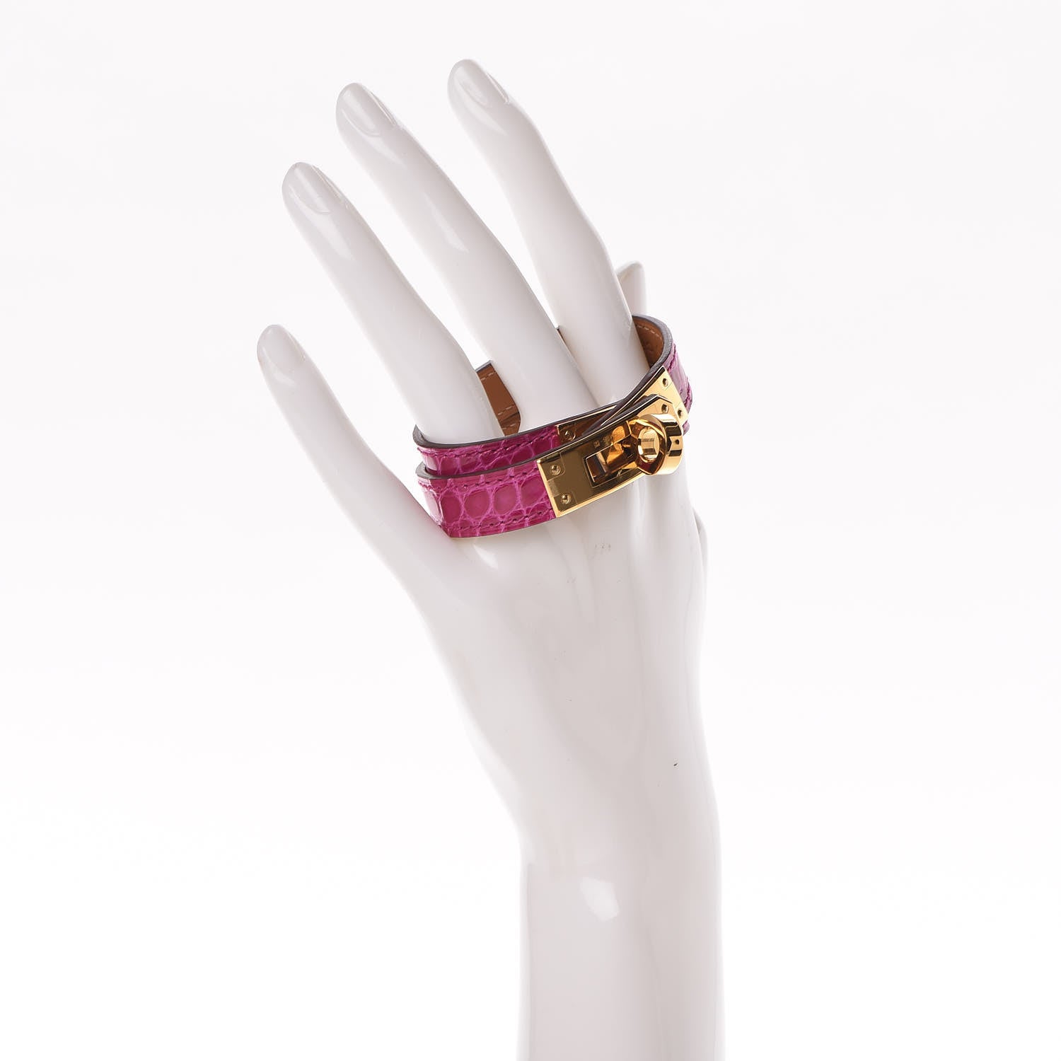 Hermes Shiny Alligator Kelly Double Tour Bracelet T1 Rose Pourpre 2 of 6