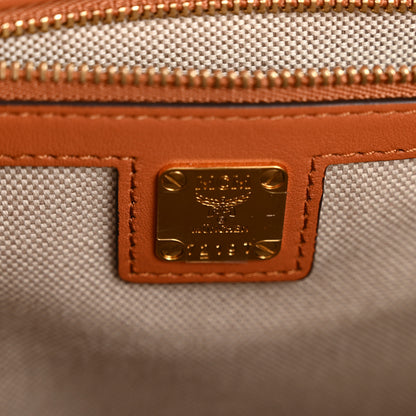 MCM Calfskin Linen Large Munchen Tote Cognac 7 of 12