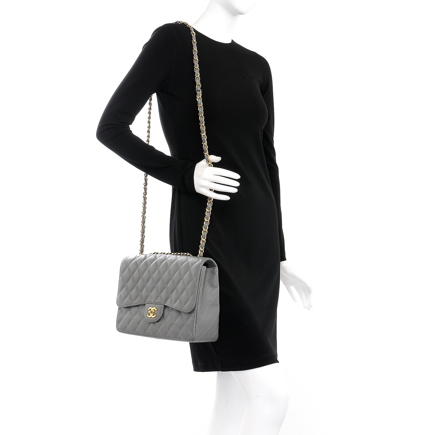 Caviar Quilted Jumbo Single Flap Grey