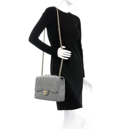 Chanel Caviar Quilted Jumbo Single Flap Grey 2 of 9