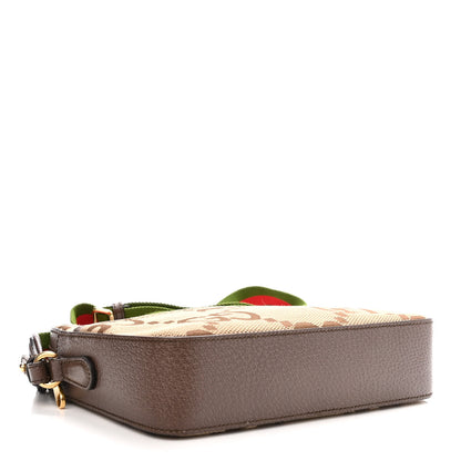 Gucci Monogram Jumbo GG Textured Dollar Calfskin Web Messenger Shoulder Bag Camel Ebony New Acero 4 of 10