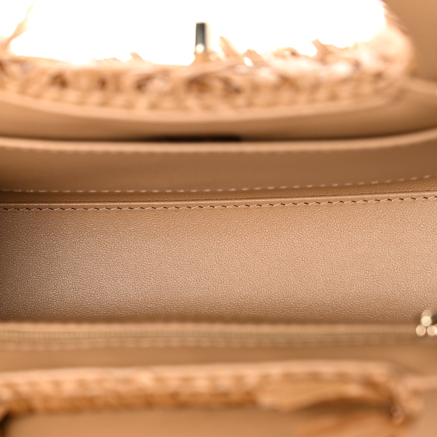 Raffia Fringe Nano Kelly Shopper Dark Beige