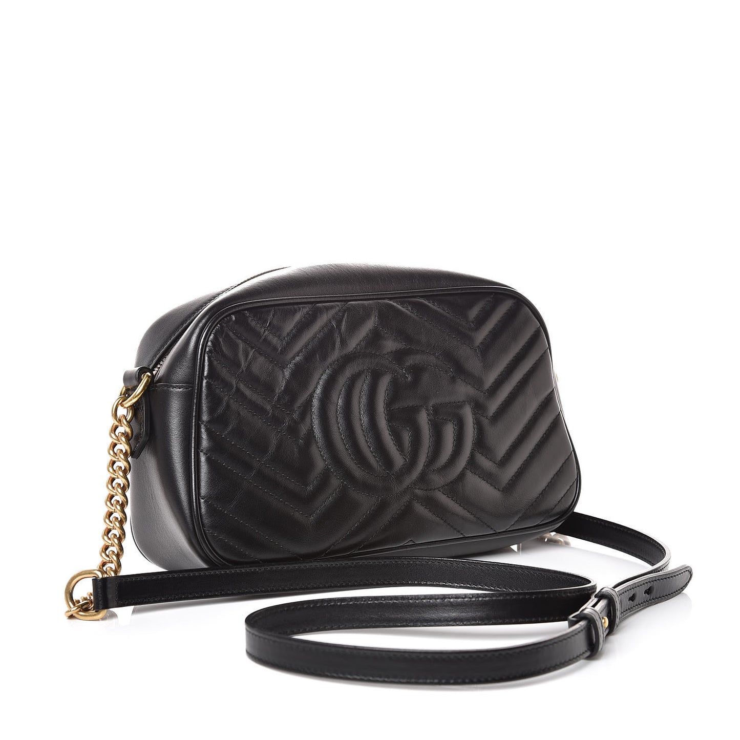 Calfskin Matelasse Small GG Marmont Chain Shoulder Bag Black