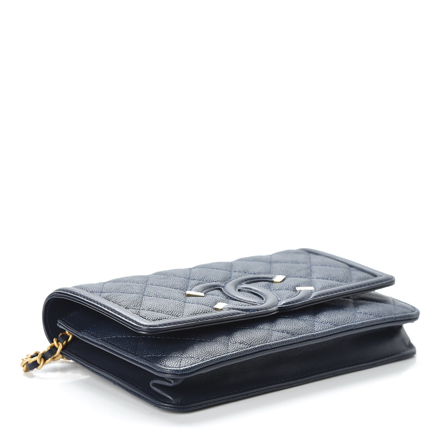 Chanel Caviar Quilted CC Filigree Wallet On Chain WOC Navy 4 of 12