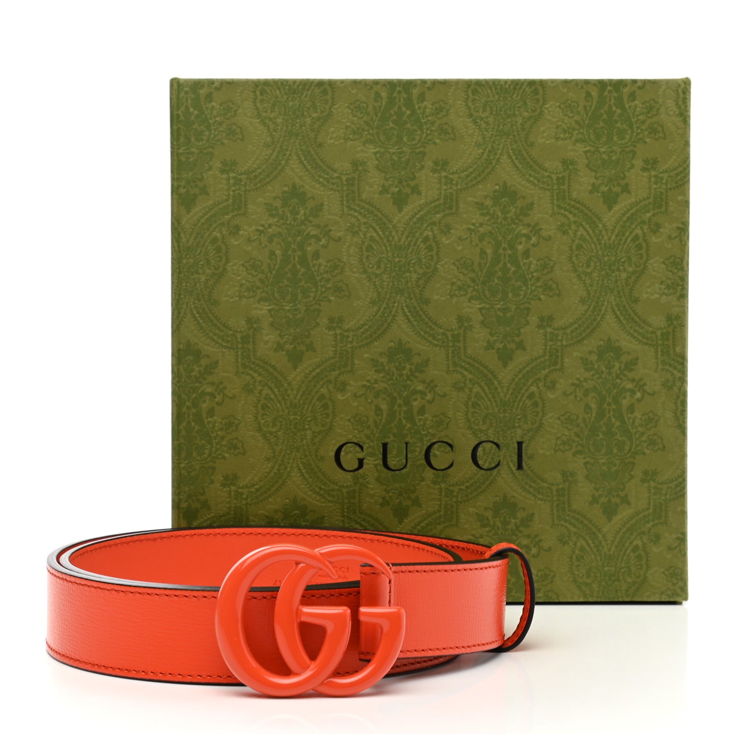 Azalea Calfskin Enamel Monochrome Double G 30mm Belt 85 34 Deep Orange